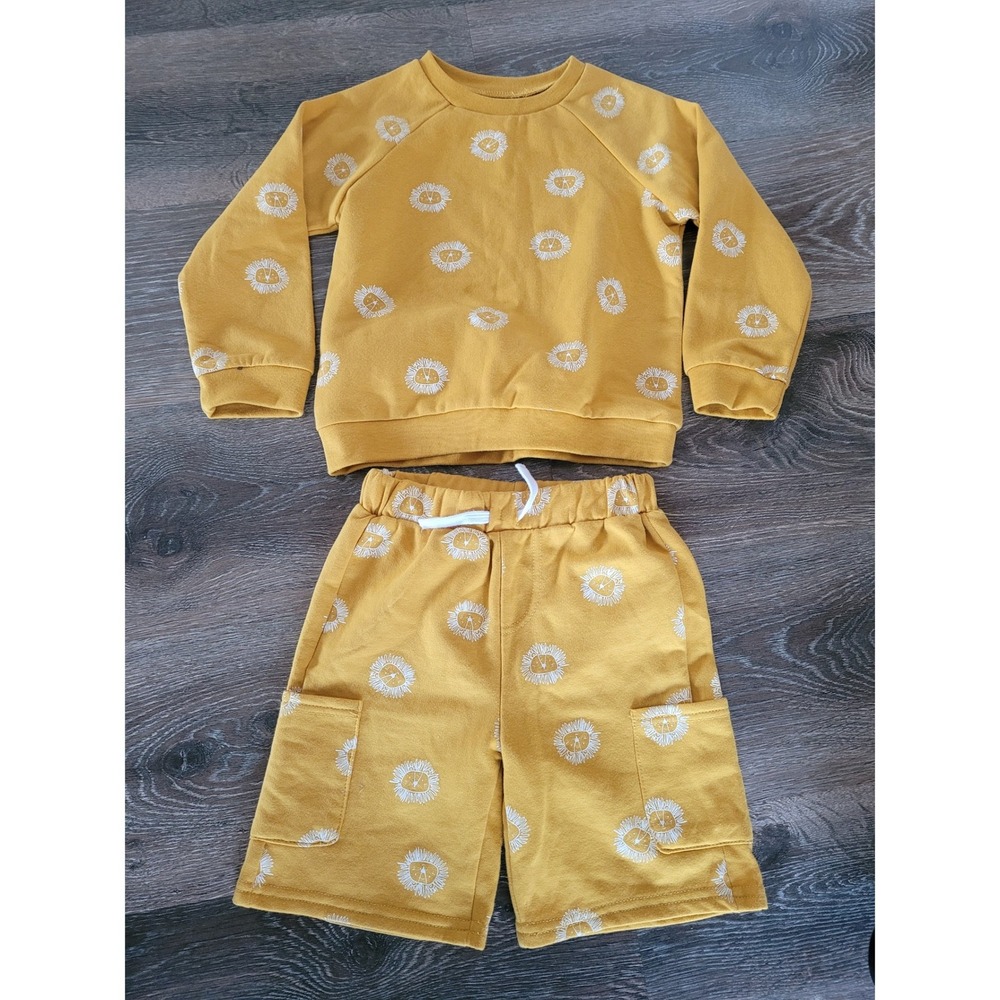 Brooklyn Boys 4T Mustard Yellow Lion Print‎ Sweatshirt and Cargo Shorts Set #7